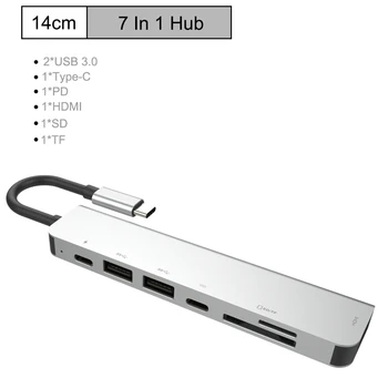 USB C Hub 7-In-1 Adapteris, skirtas Pro(2019/2018/2017) su 4K HDMI PD Galios Pristatymo, 2 USB jungtys SD/TF Kortelių Skaitytuvas