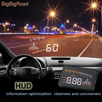BigBigRoad Automobilių HUD Head Up Display, Priekinio stiklo Projektorius OBD2 II Jungtis Ridos Transporto priemonės Greičio Įspėjimo