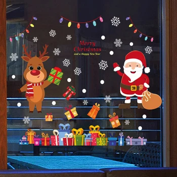 4pcs Linksmų Kalėdų Lango Stiklo Lipdukai Santa Claus Snaigės Briedžių Sienos Lipdukai Kalėdinė Dekoracija Namuose Naujųjų Metų 2021