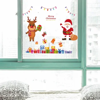 4pcs Linksmų Kalėdų Lango Stiklo Lipdukai Santa Claus Snaigės Briedžių Sienos Lipdukai Kalėdinė Dekoracija Namuose Naujųjų Metų 2021