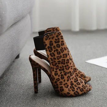 Naujo Dizaino Aukštos kokybės Leopardas spausdinti Sandalai Moterų Batai adatos (Stiletai) Kulniukai Seksualus Atidaryti Tne Tuščiaviduriai Batai