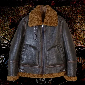 2021 Tamsiai Rudos Karinis Stilius B6 Originali Shearling Jacket Didelis Dydis 3XL Nekilnojamojo Storas Avikailis rusijos Žiemą Šiltas Kailis
