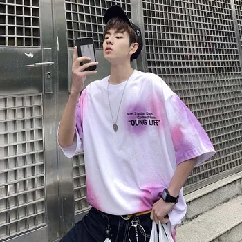 2020 metų Vasaros Naujas Jaunimo Pop korėjos Spausdinimo Prarasti Penkių taškų Rankovėmis T-shirt Mados Atsitiktinis Laukinių Puloveris Black / Pink M-XL