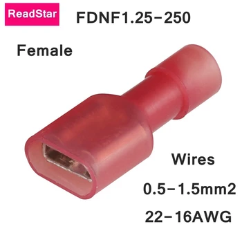 ReadStar 500PCS/DAUG FDFN1.25-250 Nailono izoliuota jungtis moterys 0.8x6.35 terminalus greitai jungties adapteris Red kištukas