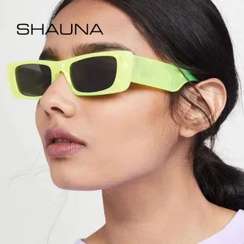 SHAUNA Prekės Dizainerio Mados Mažas Stačiakampis Akiniai nuo saulės Fluorescencinė Žalia Želė Rėmo Ins Populiarus Vyrų Saulės Akiniai Atspalvių UV400