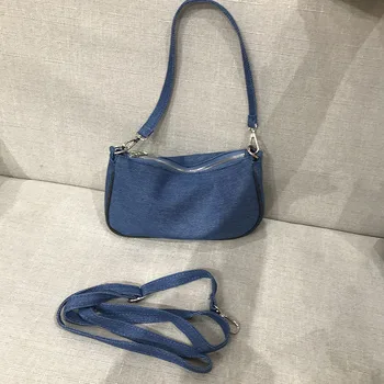 Retro Džinsinio moterų Pečių Maišą Batono ponios Pažasties Maišelį 2020 Naują Atsitiktinis vientisos Spalvos moteriška Crossbody krepšiai, rankinės, mėlyna