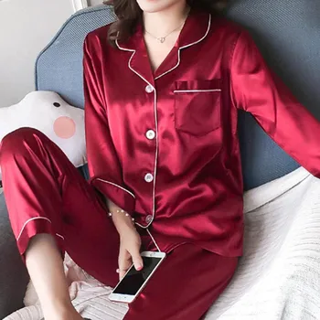 Ohyeahlady Šilko Sleepwear Pižama Kostiumas Dirbtiniais Satino Moterų 2piece Homewear Elegantiškas Rudenį, Seksualus, Pilnas Rankovės Mados Rinkiniai RJ80895