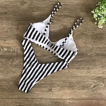 2 Dalių Komplektas Paplūdimio Moterys Vasarą Sexy V Kaklo Dryžuotas Bikini Maudymosi Kostiumas Swimsuit