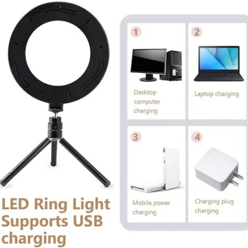 6inch Darbalaukio Vaizdo LED Šviesos Žiedas Selfie Lempa Su Trikojis Stovas USB Kištukas 