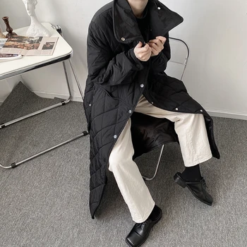 Nauja Vyriška Japonija Korėja Streetwear Stovėti Apykaklės Kailio Paltas Vyrų Žiemos Medvilnė Paminkštinimas Plonas Ilgas Parkas Striukė Viršutinių Drabužių Siuvimas