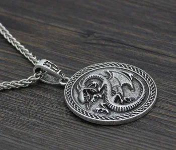 Vyrai Vikingų drakonas Sekira Legendinis Aegishjalmur Amuletas Šiaurės Talismanas pegan Pakabukas Karoliai Sidabro Grandinės