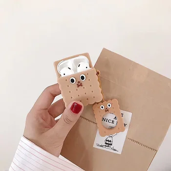 3D Silikono Mielas Sausainiai Su Dumb Face Khaki/Dramblio kaulo Spalvos Airpods Dėžutės Apsaugos Atveju Nusipirkti Vieną Gauti Atitinkamą Žiedas Nemokamai