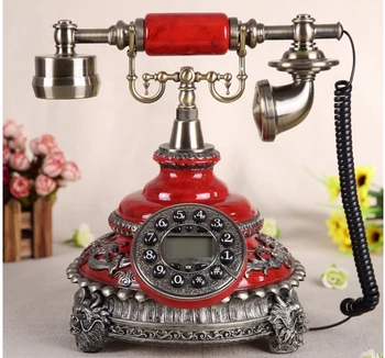 Raudona vintage telefono antikvariniai laidiniu telefonu namų telefono/Hands-free/mėlyna apšvietimu skambintojo id