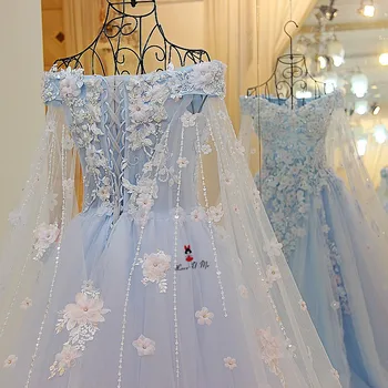 Dangus Mėlynas Boho Vestuvių Suknelė iki 2018 m. Vestidos de Noiva Derliaus Gėlės Vestuvių Suknelės Nėriniai Ilgai Traukinio Nuotakos Suknelės Karoliukai Gelinlik