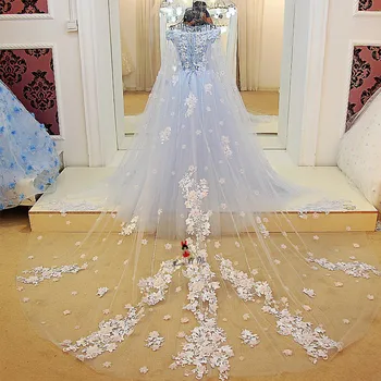 Dangus Mėlynas Boho Vestuvių Suknelė iki 2018 m. Vestidos de Noiva Derliaus Gėlės Vestuvių Suknelės Nėriniai Ilgai Traukinio Nuotakos Suknelės Karoliukai Gelinlik