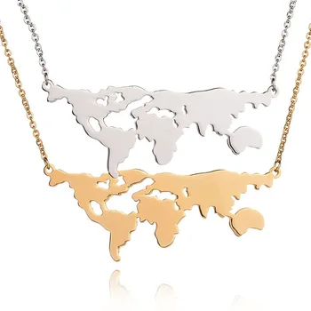 Rose aukso sidabro spalvos Globe Pasaulio Žemėlapyje nerūdijančio plieno Karoliai Moterų Geometrinis Žemės Diena Dovana Karoliai Pakabukas Papuošalai dovana