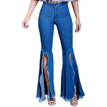 VIYUGUO 2020 moterų džinsai atsitiktinis slim fit tampri džinsinio aukšto juosmens džinsus mados dizaino Split Flare Kelnės mėlynos Kelnės Moterims