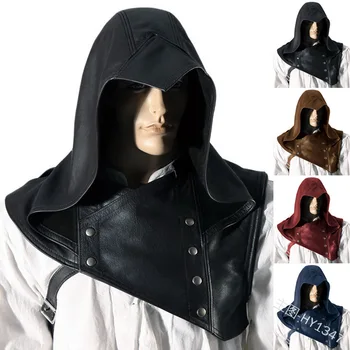 Vyrai Viduramžių Cosplay Kostiumų Renesanso Gaubtu Leatherwear Mantijos Skrybėlę