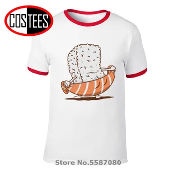 Juokinga Suši rankšluostį marškinėliai vyrams Japonų maisto Marškinėlius Parodija Lašišos gabaliuką & Rice T-shirt suši mėgėjams Tee marškinėliai hombre camiseta