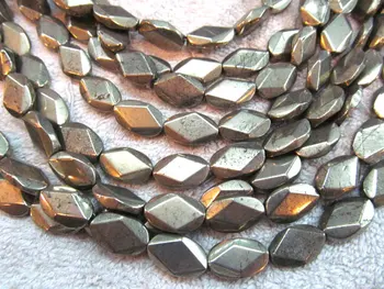 2strands 8-kaip 14mm originali spindinčios pyrite kristalų ovalo formos kiaušinių diamond briaunotas geležies aukso pyrite karoliukai