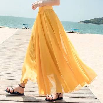 2020 Metų Vasaros Maxi Boho Aukšto Juosmens Moterims, Ilgą Šifono Moterų Saias Elegantiška Balta Kulkšnies Ilgio Paplūdimio Sijonas