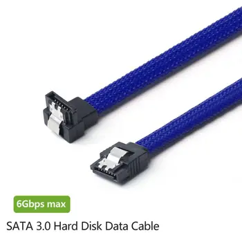 50CM SATA 3.0 III SATA3 7pin Duomenų Kabelis stačiu Kampu 6Gb/s SSD Kabeliai HDD Kietojo Disko Duomenų kabelis su Nailono Rankovėmis