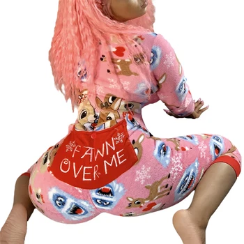 2020 Moterims Seksualus V-kaklo Christams naktiniai drabužiai Kalėdų Pižama Sleepwear Pižamos Romper Apatiniai Atsitiktinis Spausdinti Jumpsuit Nustatyti Kalėdos