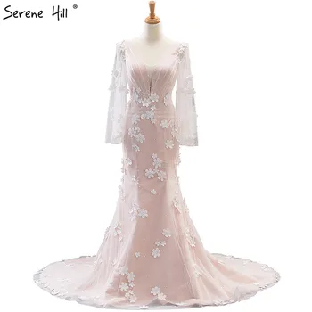 Ilgai Undinė Gėlės Perlai Vakarinę Suknelę 2020 Naujas Seksualus, Elegantiškas Ponios Ilgomis Rankovėmis Vakare Gown Vestido De Festa 66456