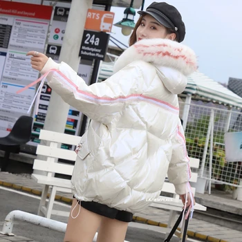 2020 Naujų korėjos mados 90% žemyn striukė moterims big lapės kailio apykaklė kailis trumpas, blizgus, atsparus vandeniui baltųjų ančių pūkų paltai YRF183
