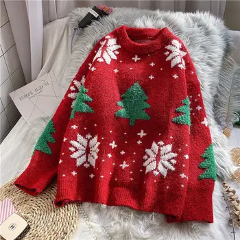 Kalėdų Džemperis Moterų Megztinis Rudenį ir Žiemą Naujas Laisvas Megztinis