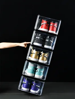 Batų dėžės didelis high-end sutirštės skaidraus plastiko batų dėžės nuimamas lankstymo batų dėžės saugojimo didmeninė saugojimo dėžutė