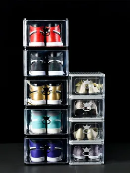 Batų dėžės didelis high-end sutirštės skaidraus plastiko batų dėžės nuimamas lankstymo batų dėžės saugojimo didmeninė saugojimo dėžutė