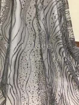 Stock 5yards/daug yy094# geriausios kokybės pilka china karoliukai prancūzų prabangos siuvinėjimo tiulio tinklelio nėriniai už bridal vestuvinė suknelė