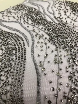 Stock 5yards/daug yy094# geriausios kokybės pilka china karoliukai prancūzų prabangos siuvinėjimo tiulio tinklelio nėriniai už bridal vestuvinė suknelė