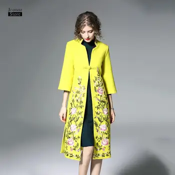 Emboridery elegantiškas žiemos paltai moterims, vilnos paltukai Azijos nacionalinės kailis geltonas plius dydis derliaus rudenį outwear streetwear karšto drabužiai