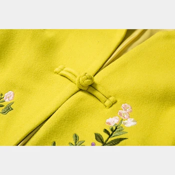 Emboridery elegantiškas žiemos paltai moterims, vilnos paltukai Azijos nacionalinės kailis geltonas plius dydis derliaus rudenį outwear streetwear karšto drabužiai