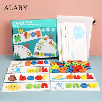 Montessori Rašybos Žodį Žaidimas, Mediniai Žaislai, Ankstyvo Mokymosi Dėlionės Raidžių Alfabetą Įspūdį Ikimokyklinio Ugdymo Žaislai Vaikams