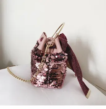Maža Kibirą, maišą moterų 2020 m. laukinių krepšys tekstūros blizgančiais grandinės peties mažų Minkšto paviršiaus siurbimo Kibirą krepšiai mujer