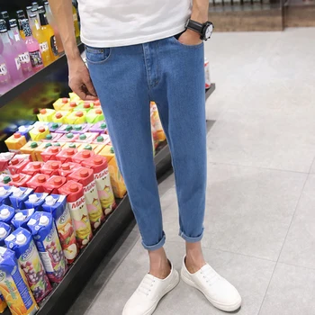 Naujas 2021 Mados Atsitiktinis laisvi džinsai, vyriški kulkšnies ilgio kelnės madingo prekės ženklo Plonas kojų haremo kelnės šviesiai mėlynos morkų kelnės vyrams