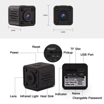 108 P Nešiojamų Kortelės Instert WiFi HD Naktinio Matymo Kamera Smart Home WiFi Kamera