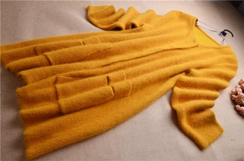Top mujer femme storas šiltas žiemą mink susagstomi megztiniai iš kašmyro angoros kailio ilgomis rankovėmis laisvas megztinis kailis striukę, apsiaustą su kišenėmis