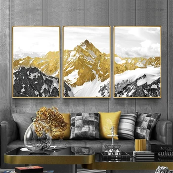 Aukso Sniego Kalnų Šiuolaikinės vaizdą spausdinti plakato Drobės tapybos Sienos Menas nustatyti 3 Skydai Kambarį 