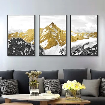 Aukso Sniego Kalnų Šiuolaikinės vaizdą spausdinti plakato Drobės tapybos Sienos Menas nustatyti 3 Skydai Kambarį 