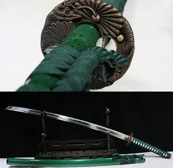 Visiškai Rankų darbo Japoniškas Kardas Katana Žalia Samurajus Kardas 1095 Anglinio Plieno Ašmenys Praktinių Aštrių Ninja kardas