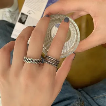 925 Sterlingas Sidabro Naujas Korėjiečių Dizaino Dvigubo Vijimo Twist Žiedus, Šviesą Nelaimę Atidarymo Rankų Darbo Žiedas Bižuterijos