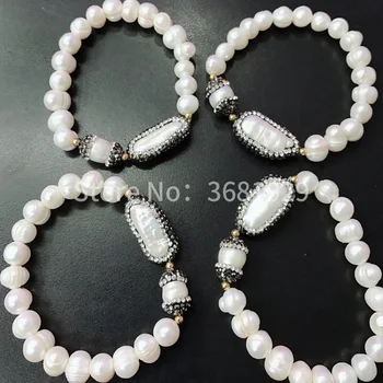 Gamtos gėlo vandens perlų apyrankės rankų darbo, originalus mados moterų stilių paprasta asmenybė