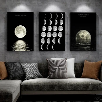 Šiaurės mėnulio fazės juoda ir balta nuotrauka, knyga plakatas sienos menas drobė spausdinti plakato sienos menas nuotraukas kambarys