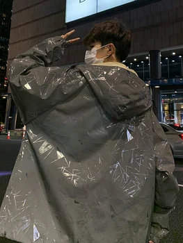 Švarkelis, striukė vyrų gobtuvu rudenį ir žiemą storas prarasti gražus švarkas honkongo stiliaus studentų kailis reflective