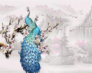 Beibehang Užsakymą Tapetai 3d Iškilumo Blue Peacock Magnolia Gėlių, Miegamojo Miegamojo Kambarį, TV Foną, sienos 3d tapetai