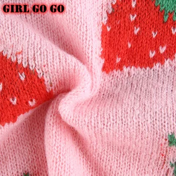 Pavasarį, rudenį drabužių liemenė bako viršuje moterų rankovių megzti megztinis liemenė pasėlių viršuje braškių siuvinėjimo puloveris saldus